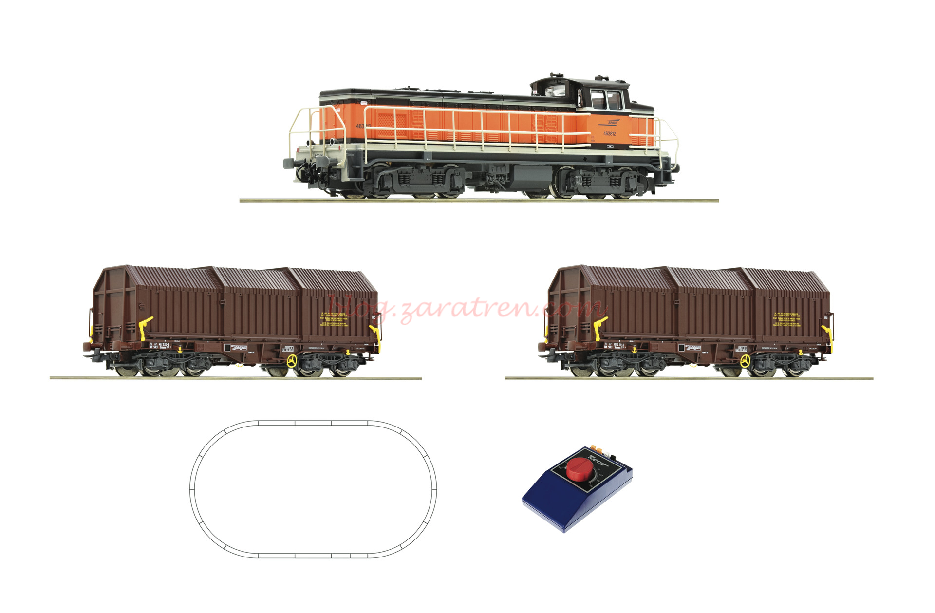 Roco – Set de iniciación Loc. Diesel BB63000, SNCF, con dos vagones, Analogico, Escala H0, Ref: 51335.