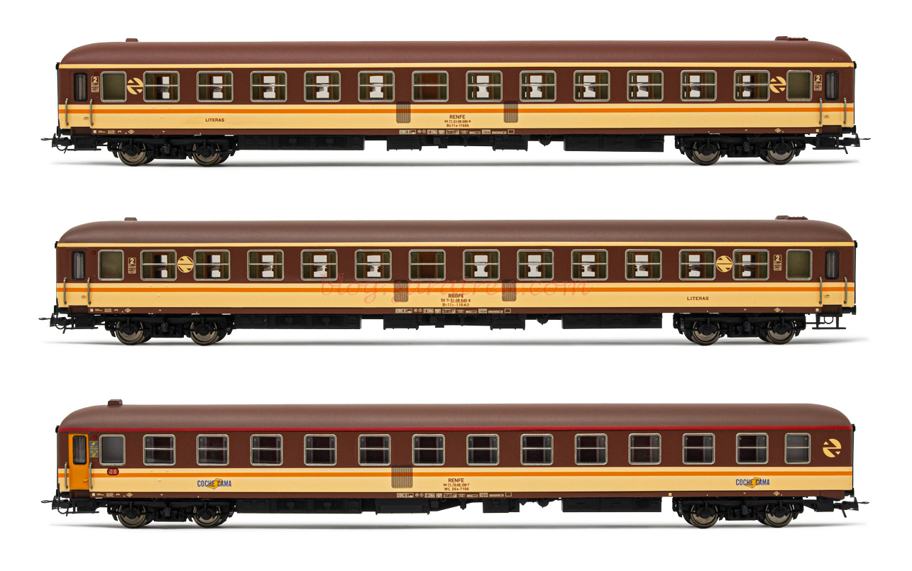 Electrotren – Set tren » Estrella «, Bogies Originales, 2 Coches Litera, 1 Camas, RENFE, Epoca IV, Escala H0, Ref: HE4006.