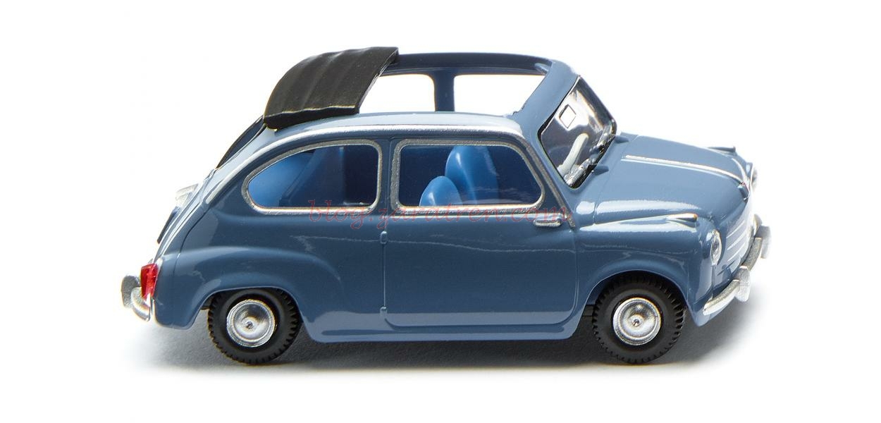 Wiking – Fiat 600, Color Azul Brillante descapotable, Escala H0, Ref: 009906.