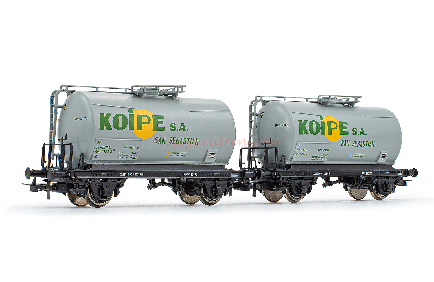 Electrotren – Set de dos vagones cisterna de dos ejes, » Koipe «, Color Gris, Epoca IV, Escala H0. Ref: HE6029.