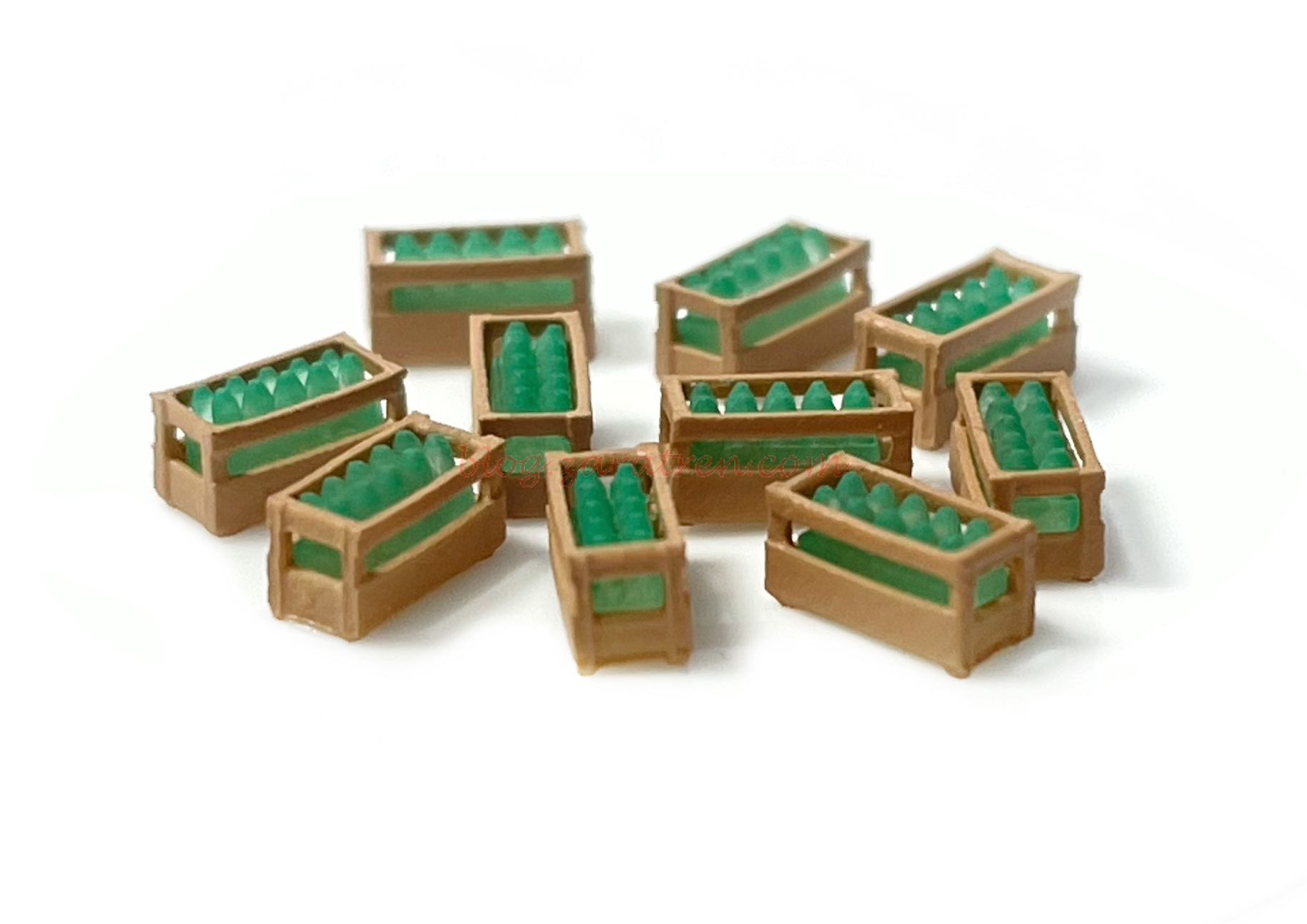 N-Train – Conjunto de 10 cajas de madera con botellas verdes, Escala N, Ref: 211049.