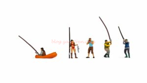 Noch - Pescadores con cañas de pescar, Cinco figuras, Escala H0, Ref: 15891