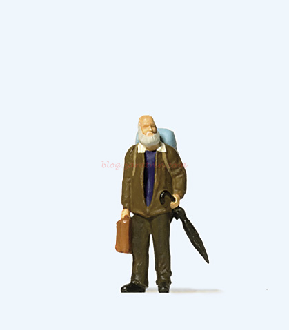 Preiser – Viajero con maleta y paraguas, 1 figura, Escala H0, Ref: 29109.
