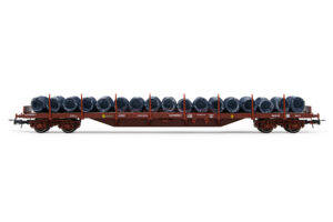 Electrotren - Vagón plataforma, Tipo MMQ, RENFE, Rojo Oxido, Carga Rollos Alambrón, Epoca IV, Escala H0, Ref: HE6033