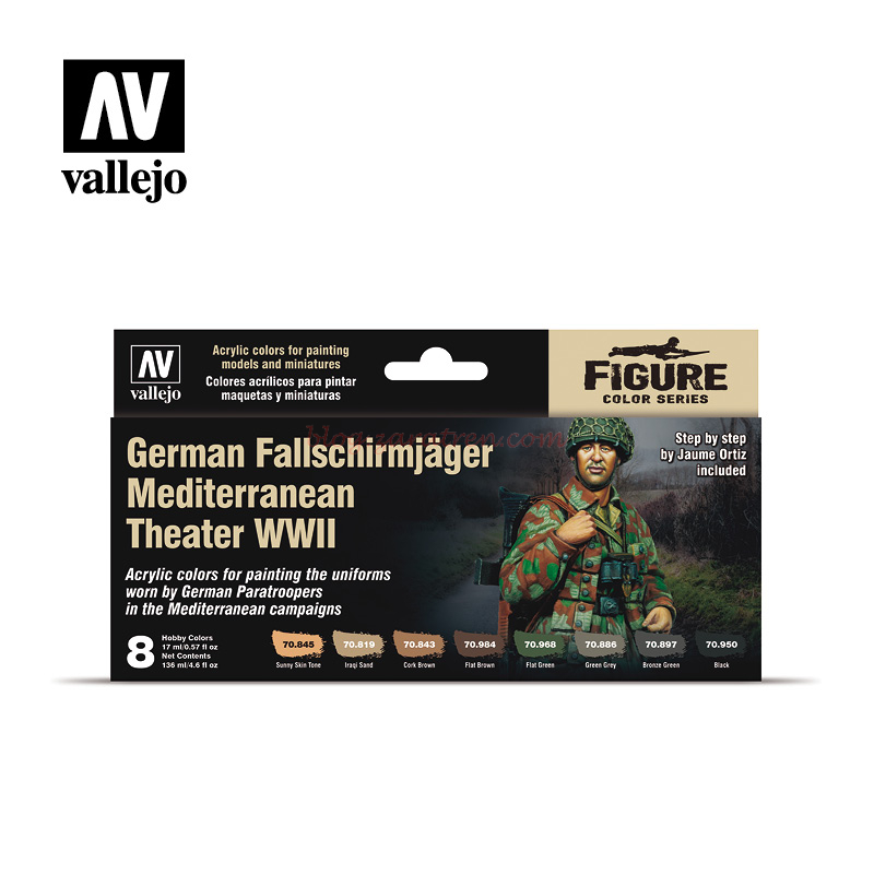 Vallejo – Set German Fallschirmjäger Mediterranean Theater WWII, 8 botes de 17 ml. Ref: 70.188.