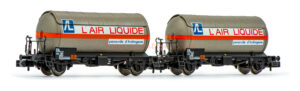 Arnold - Set de 2 vagones cisterna, plata/negro, "Air Liquide.", Epoca IV-V, Escala N, Ref: HN6526