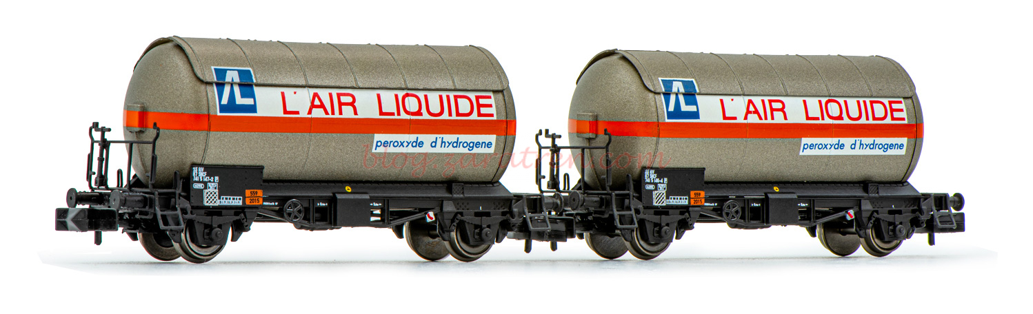Arnold – Set de 2 vagones cisterna, plata/negro, «Air Liquide.», Epoca IV-V, Escala N, Ref: HN6526.