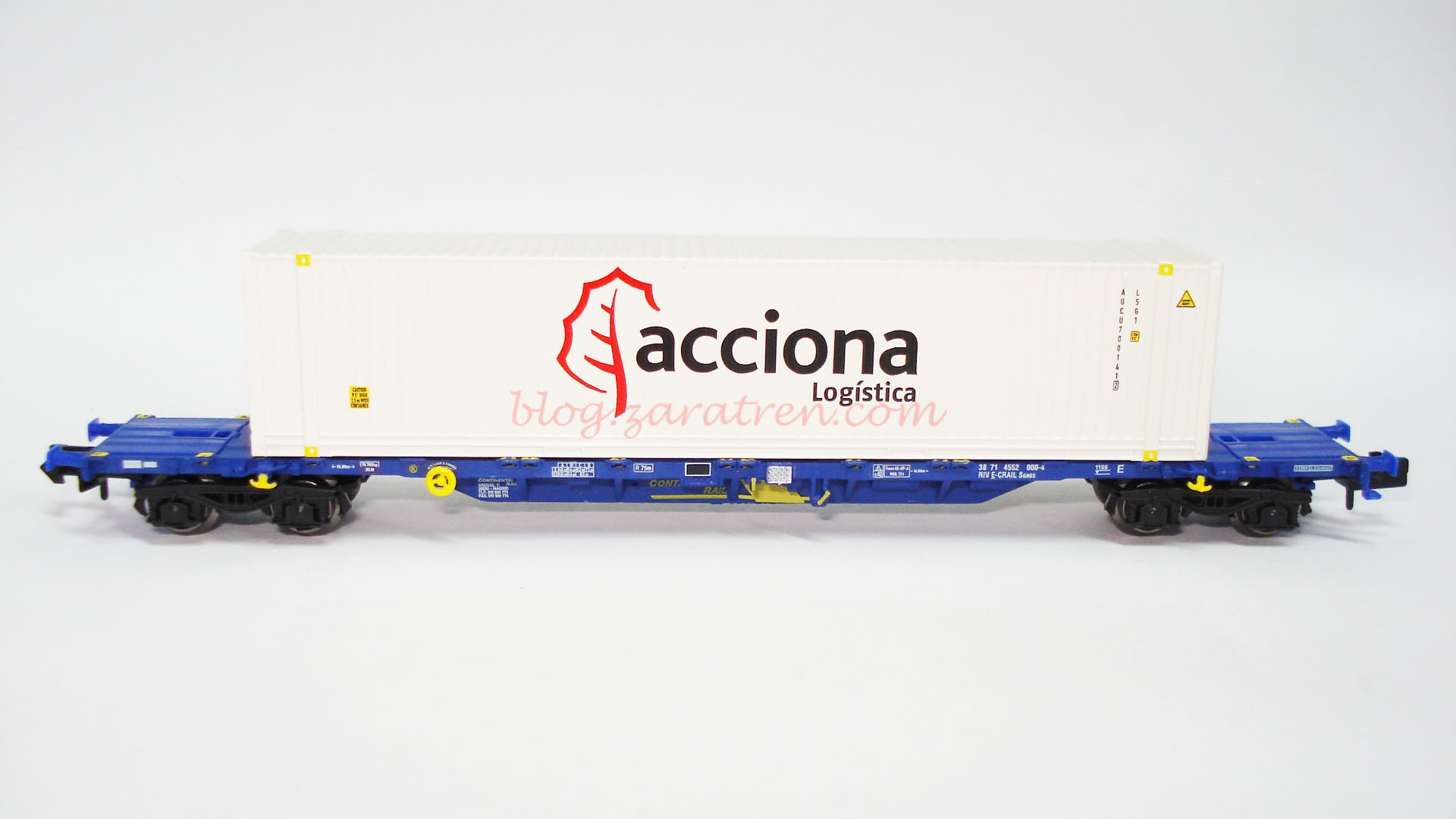 Arnold – Vagón Plataforma tipo Sgnss, Continental Rail, Color azul, Acciona, 45 pies, Escala N, Ref: HNS6547.