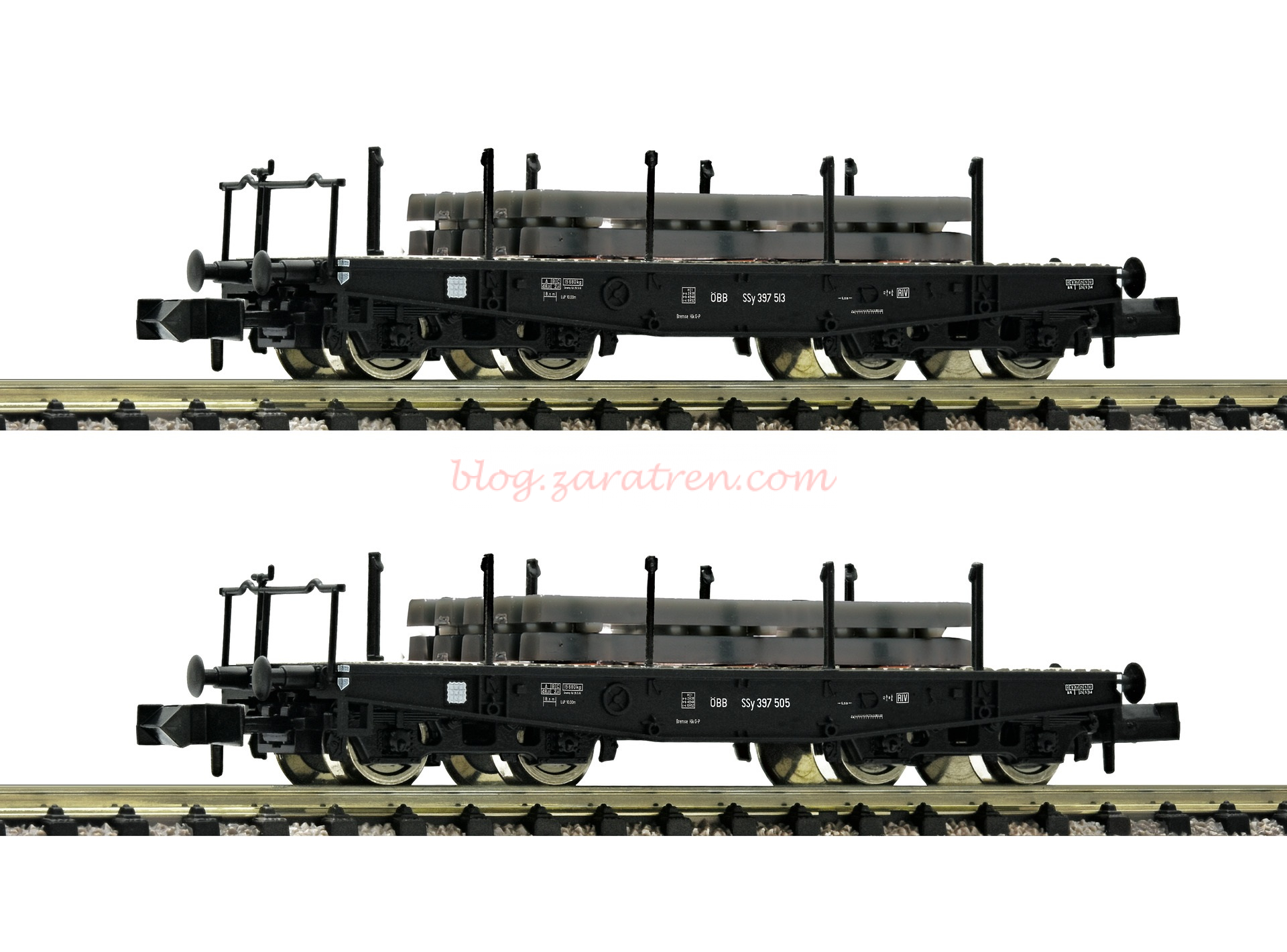 Fleischmann – Dos vagones plataforma de cargas pesadas, OBB, Epoca III, Escala N, Ref: 845607.