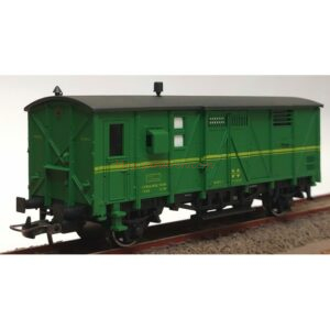 K*Train - Furgón equipajes, departamento Jefe tren y perrera, Verde fileteado amarillo, C. negro, Escala H0, Ref: 0801-N