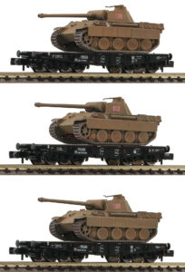 Fleischmann - Tres vagones plataforma de carga de Tanques, DRB, Epoca II, Escala N, Ref: 845606