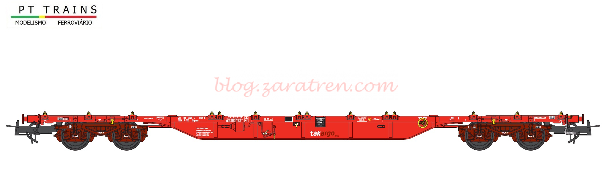 PT Trains – Vagón portacontenedores Takargo, T. Sgnss, Epoca VI, Escala H0, Ref: 100001.