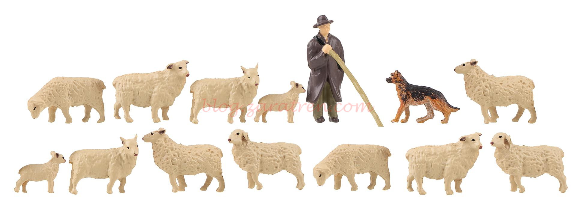 Faller – Pastor con perro y ovejas, Catorce figuras, Escala H0, Ref: 151901