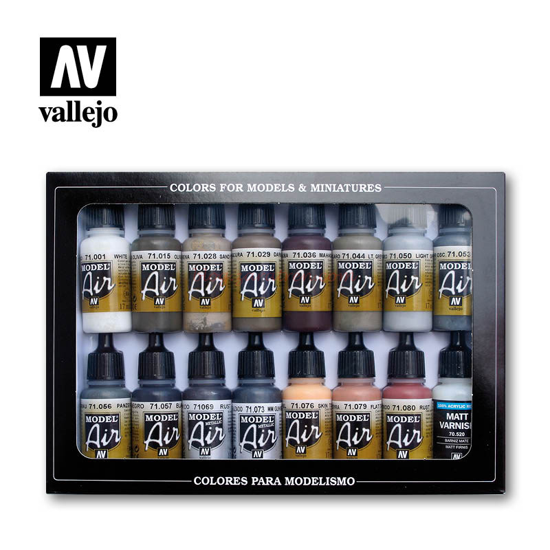 Vallejo – Set basico de Model Air, Colores de Envejecimiento, 16 botes de 17 ml. Ref: 71.194.