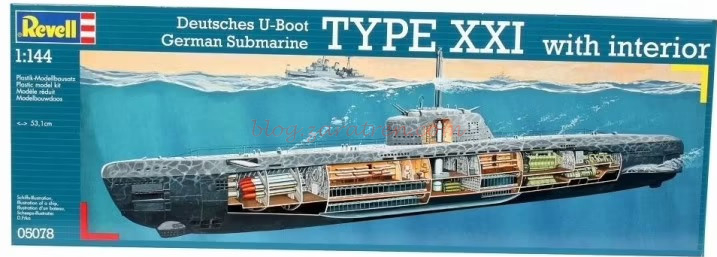 Revell – Submarino Alemán U-Boat Type XXI, con interiores, Escala 1:144, Ref: 05078.