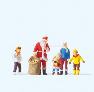 Preiser - Papá Noel con saco de regalos y niños, 4 figuras, Escala H0, Ref: 29098
