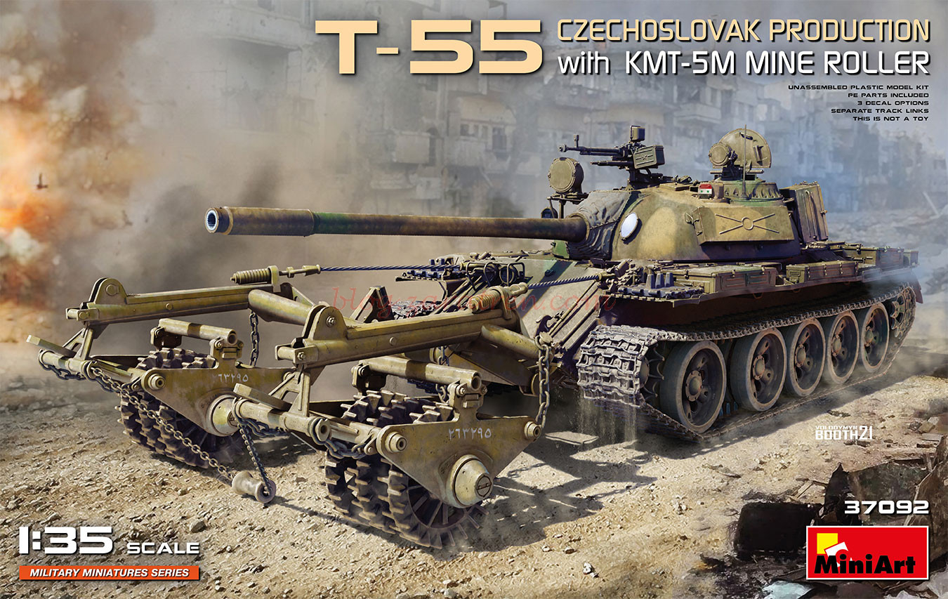 Miniart Models – Produccion Checoslova T-55 con KMT-5M Mine Roller, Escala 1:35, Ref: 37092.