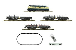 Fleischmann - Set de Inicio, Diésel serie 221, DB, con tres vagones de mecancias, Digital, Escala N, Ref: 931902