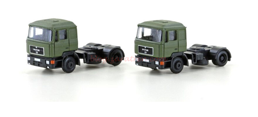 Minis Lemke – Conjunto de 2 cabezas de camión MAN F90, Color Verde oliva, Escala N, Ref: LC4065