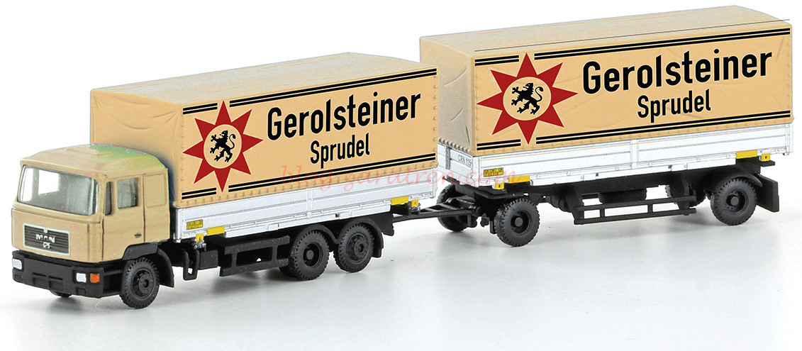 minis Lemke – Camión MAN F90 con remolque, » Gerolsteiner «, Escala N, Ref: LC4604