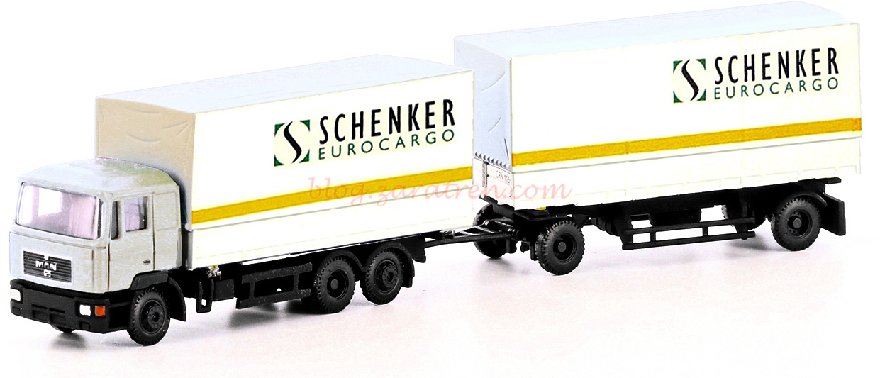 Minis Lemke – Camión MAN F90 con remolque intercambiable, » Schenker Cargo «, Escala N, Ref: LC4633