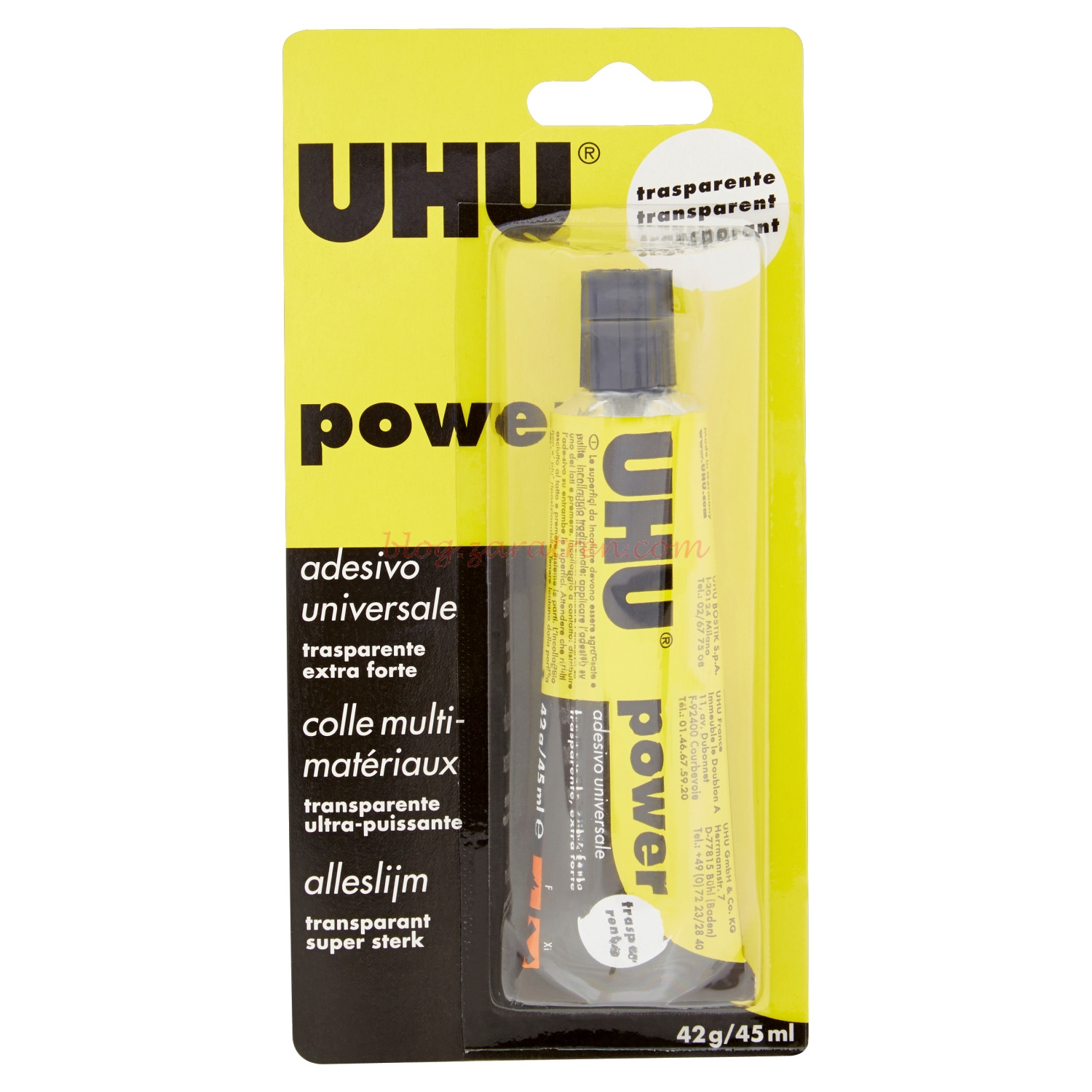 UHU – Pegamento power de poliuretano transparente. Tubo 45 ml, Ref: D3251