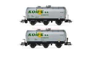 Electrotren - Set de 2 vagones cisternas de 3 ejes, decoración gris, "Koype", Epoca IV, Escala H0. Ref: HE6022