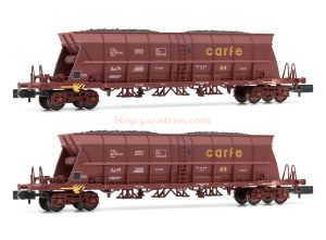 Arnold - Set de 2 vagones tolva, Faoos, para carbón, decoración marrón, «Semat/Carfe», Epoca IV-V, Escala N, Ref: HN6551