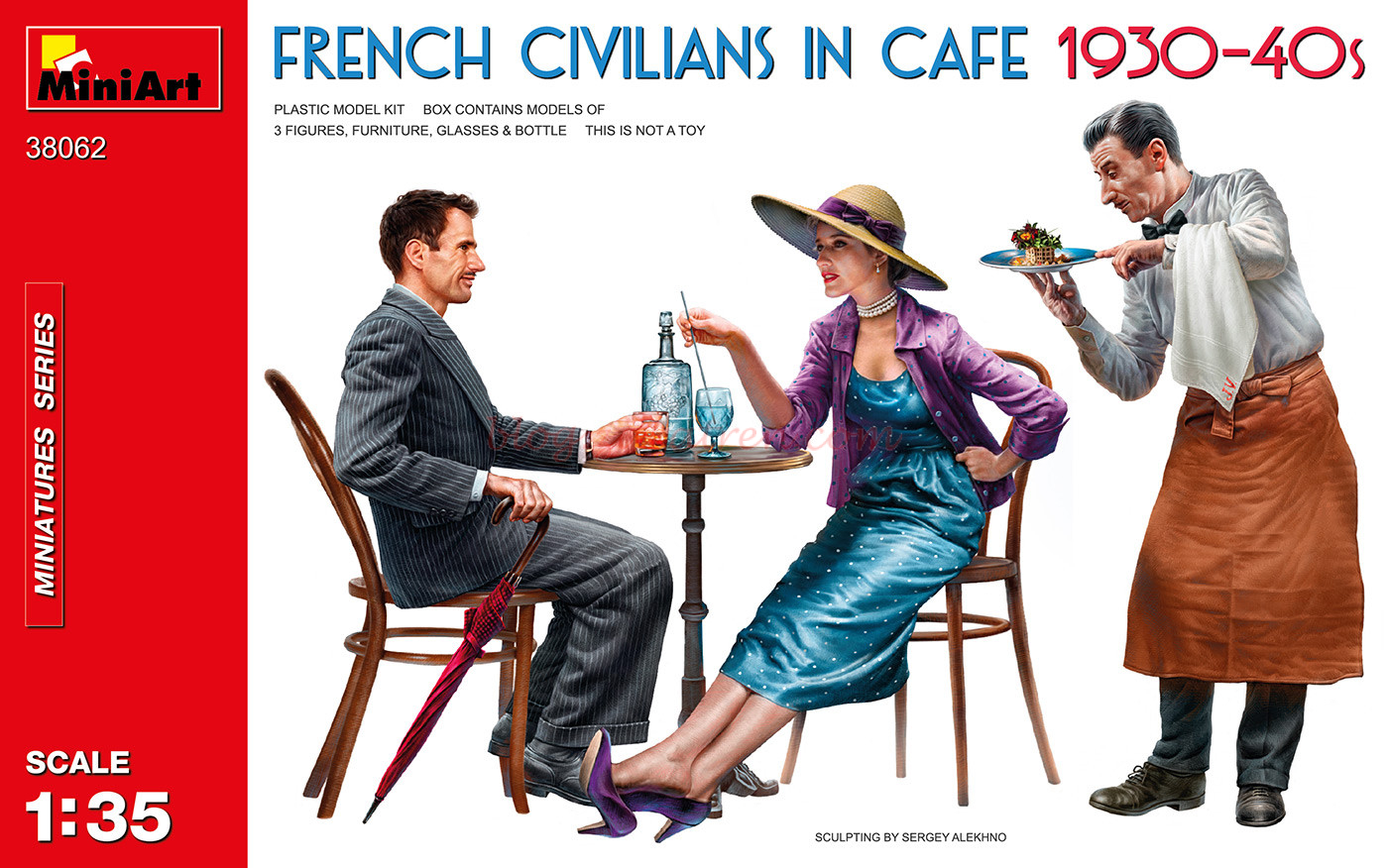 Miniart – Figuras de Civiles Franceses en Café 1930-40s, Escala 1:35, Ref: 38062