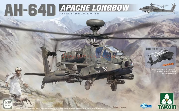Takom – Helicóptero AH-64D Apache Longbow, Escala 1:35, Ref: 2601