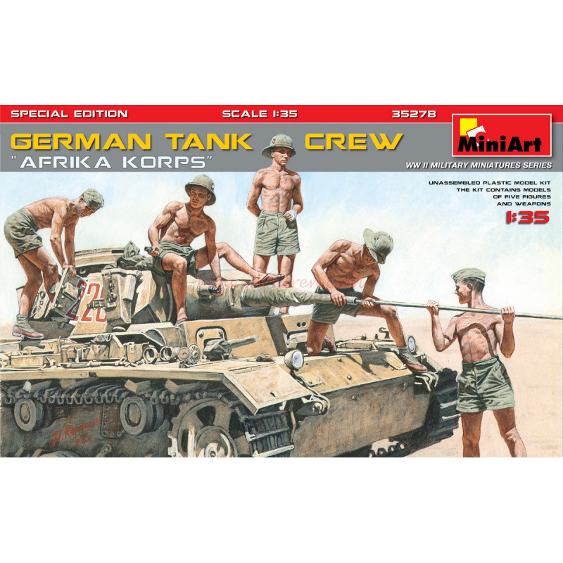 Miniart – Figuras de Tripulación de Tanque Alemán «Afrika Korps» Edición Especial, Escala 1:35, Ref: 35278.