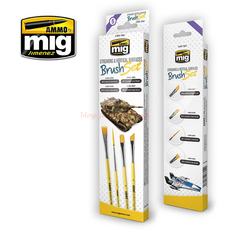 Ammo Mig Jimenez – Brush Set, Set de pinceles para Líneas de Panel y Desgastes, Ref: A.MIG-7605
