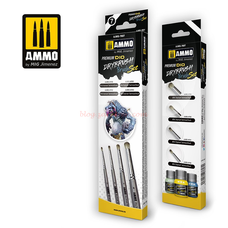 Ammo Mig Jimenez – Brush Set, Set de pinceles para Premium Dio Drybrush, Ref: A.MIG-7607