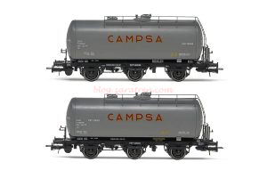 Electrotren - Set de 2 vagones cisternas de 3 ejes, decoración gris, "Campsa", Epoca III, Escala H0. Ref: HE6023