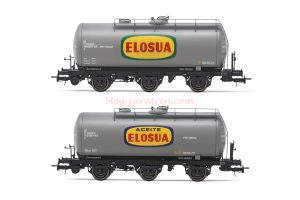 Electrotren - Set de 2 vagones cisternas de 3 ejes, decoración gris, "Aceite Elosua", Epoca IV, Escala H0. Ref: HE6024