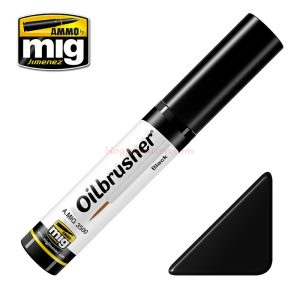 Ammo Mig Jimenez- Oilbrusher, Negro, Pintura al óleo con fino pincel aplicador, 10 ml, Ref: A.MIG-3500