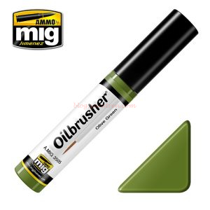 Ammo Mig Jimenez - Oilbrusher, Verde Oliva, Pintura al óleo con fino pincel aplicador, 10 ml, Ref: A.MIG-3505