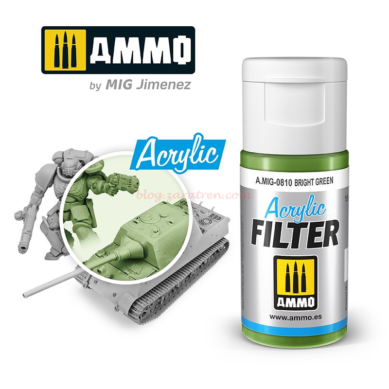 Ammo Mig Jimenez – Acrylic Filter, Bright Green (Verde Brillante), 15 ml. Ref: A.MIG-0810