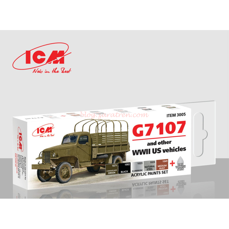 ICM – Set de pintura Acrílica, for G7107 (and other WW2 US vehicles), 6 Botes, Ref: 3005