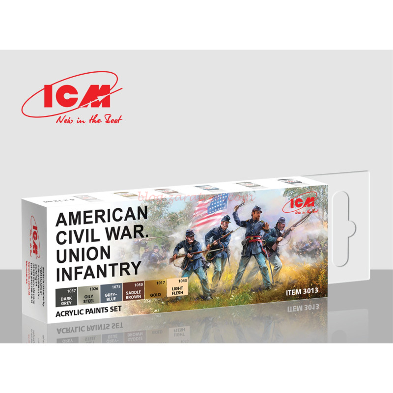 ICM – Set de pintura Acrílica, American Civil War Union Infantry, 6 Botes, Ref: 3013