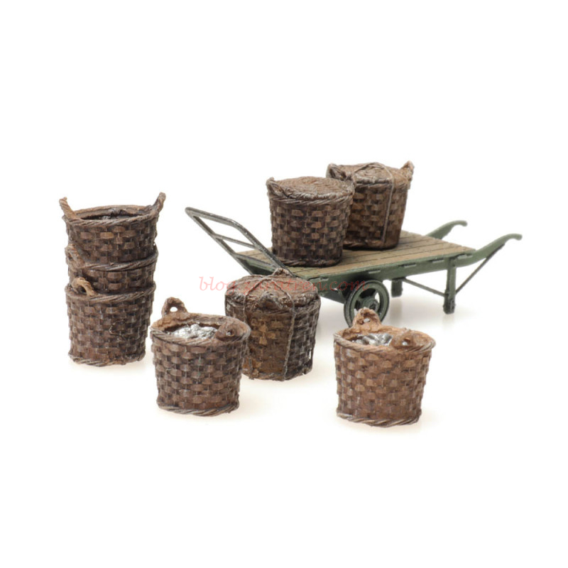 Artitec – Siete cestas con carga de pescado y carro, montado y pintado, excelente calidad, Escala H0, Ref: 387.449