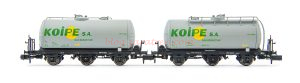 Arnold - Set de dos Vagones cisterna de 3 ejes " Koipe " Epoca IV, RENFE, Decoración Gris, Ref: HN6611
