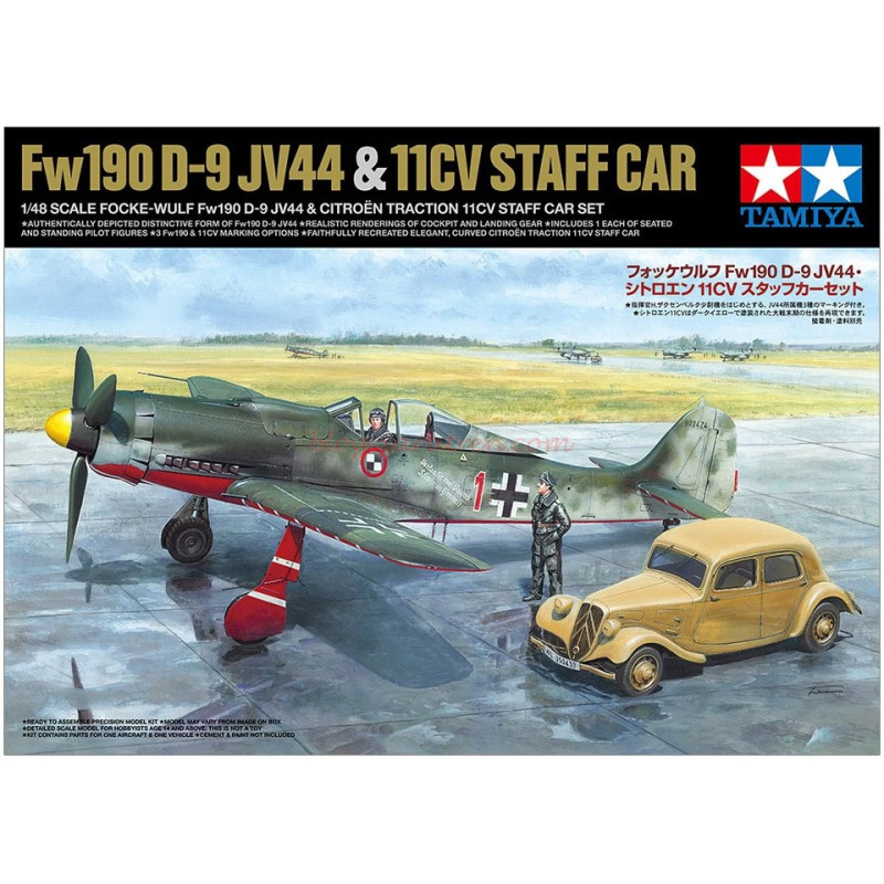 Tamiya – Avión Focke-Wulf Fw190 D-9 JV44 & Citroen 11CV Staff Car, Escala 1:48, Ref: 25213