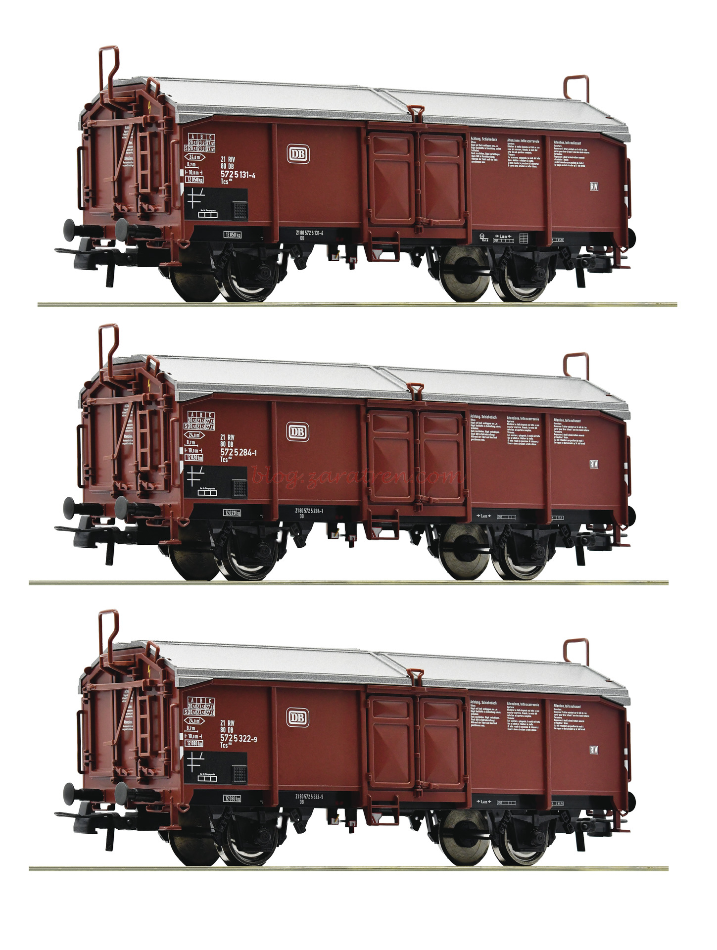 Roco – Tres vagones con techos corredizos, DB, Epoca IV, Escala H0, Ref: 77050