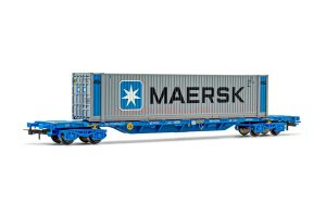 Electrotren - Vagón plataforma, Tipo MMC3, RENFE, Color Azul, Cont. Maersk, Epoca VI, Escala H0, Ref: HE6044