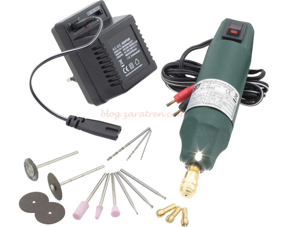 Donau Elektronik – Minitaladro Super power set con 20 herramientas y LED, Ref: 0550V1