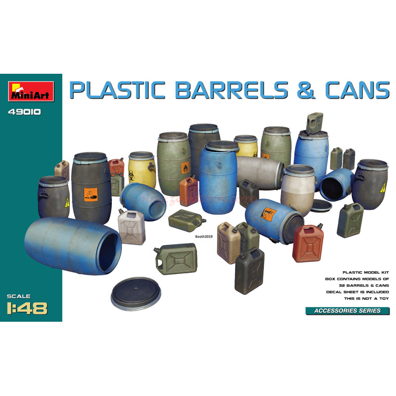 Miniart – Barriles y Latas de Plástico, Escala 1:48, Ref: 49010