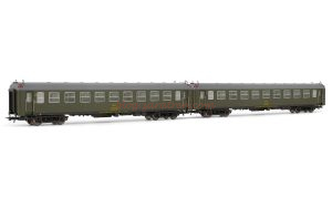 Electrotren - Set de 2 Coches 5000, Dec. Verde Oliva, 2 coches 2ª clase BB4, RENFE, Epoca IV, Escala H0, Ref: HE4026