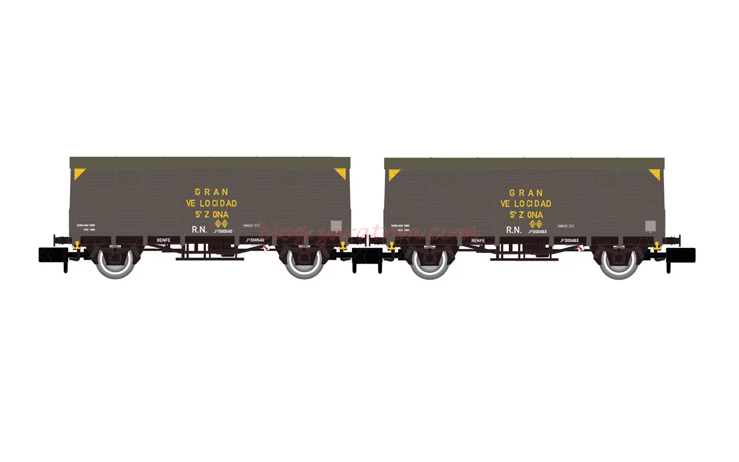 Arnold – Set de dos Vagones cerrados de 2 ejes, RENFE, J300.000, «Gran Velocidad», Epoca III, Ref: HN6660