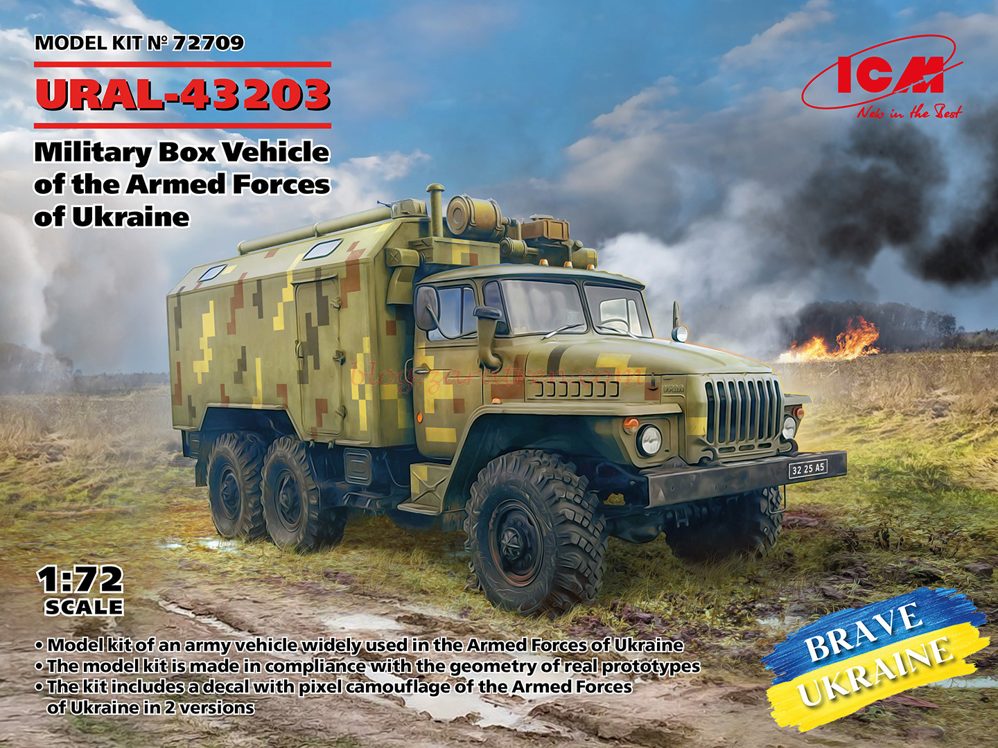 ICM – Vehículo URAL-43203 Militar de las Fuerzas Armadas de Ucrania , Escala 1:72, Ref: 72709